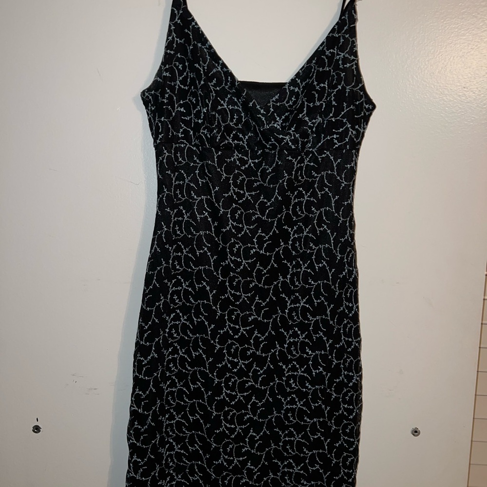 Elegant Black and Blue Embroidered Dress